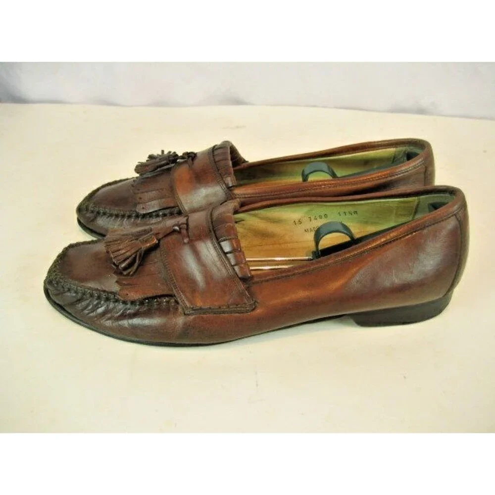 Mens Johnston&Murphy (Italy) Brown Leather Tassle Kiltie Casual Loafers sz 11.5D